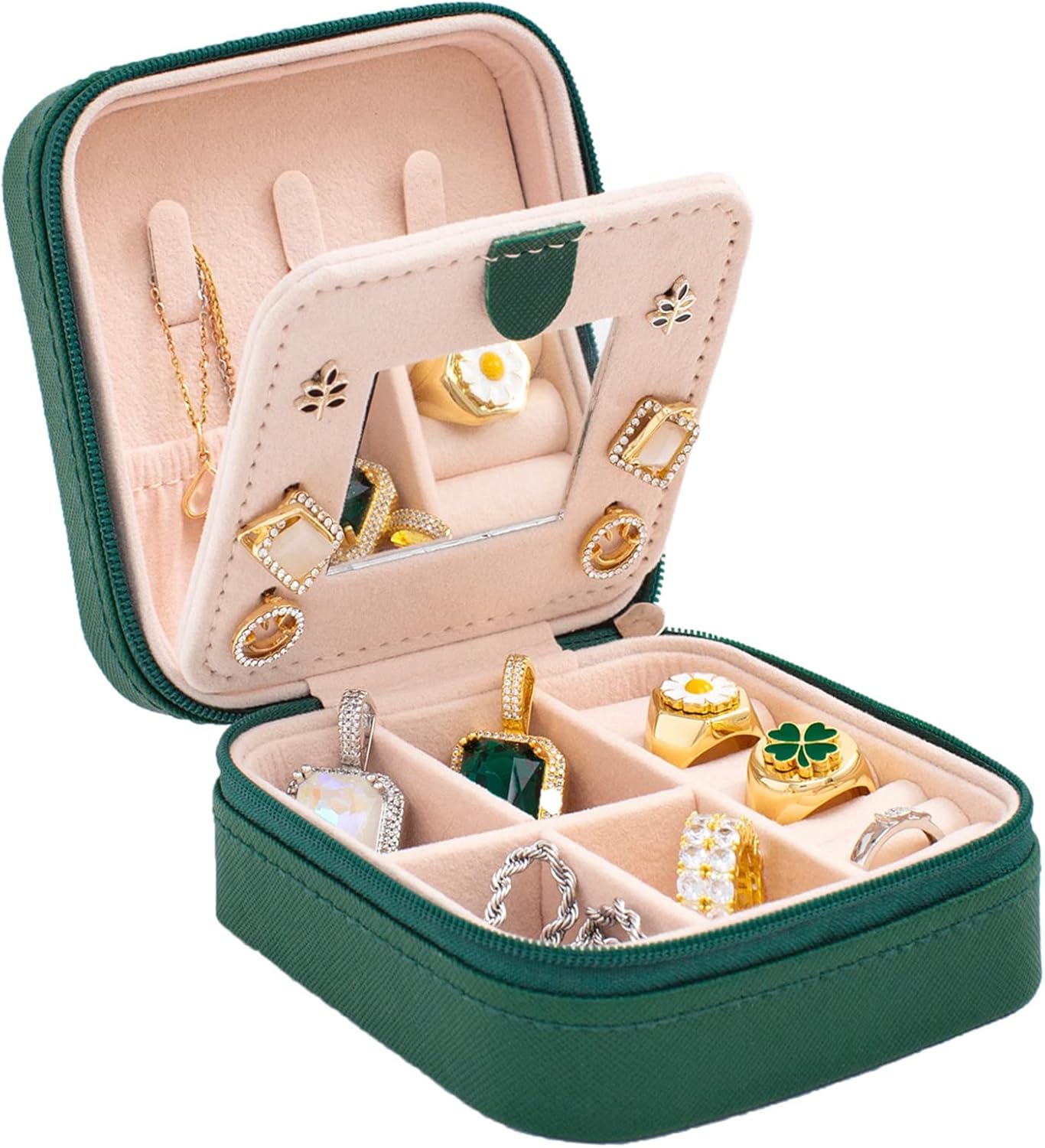 KElofoN Travel jewelry case Travel jewelry box Travel Jewelry Organizer Small box Gift for Girls Women with Mirror(Pink)