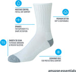 Amazon Essentials Men's Cotton Crew Athletic Moisture Wicking Sports Socks with Cushioned Sole