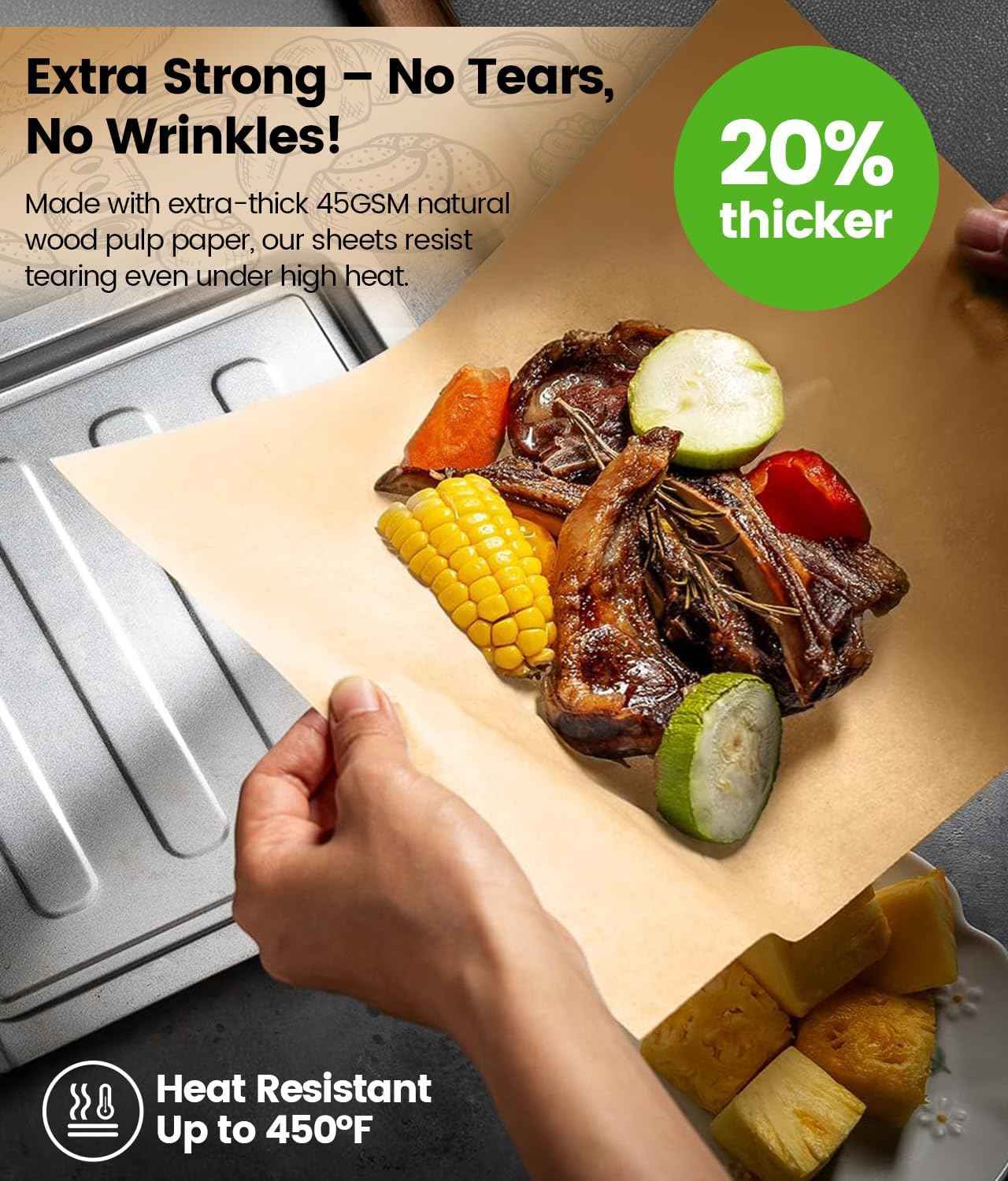 200 PCS Unbleached Parchment Paper Sheets for Baking 12x16 Inches, Non-Stick and Non-Toxic Pre-cut Parchment Sheets for Oven, Cooking, Grilling, Air Fryer and Steaming - Fit for Half Sheet Pans