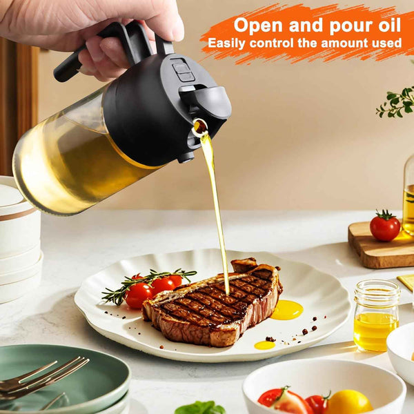 2 in 1 Glass Oil Sprayer Dispenser Olive Cooking Air Fryer Salad Kitchen Gadgets