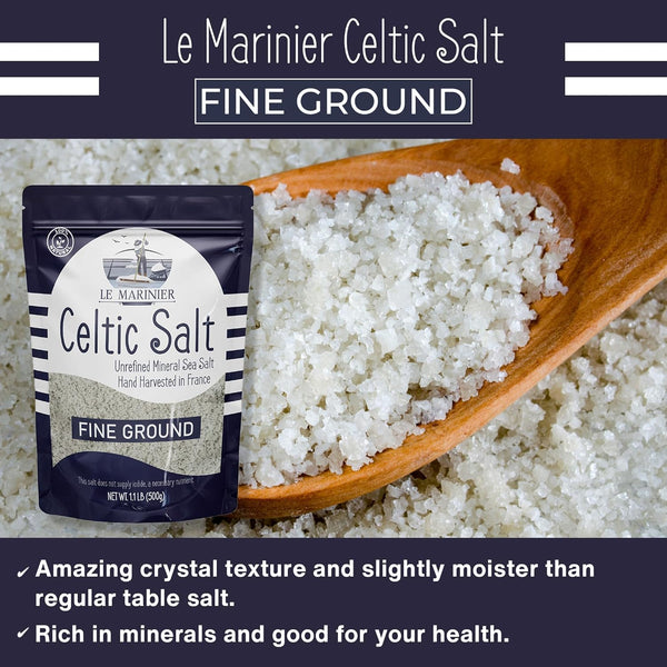 le marinier celtic salt fine ground, 1.1lb mineral rich organic french sea salt, 100% natural and unrefined