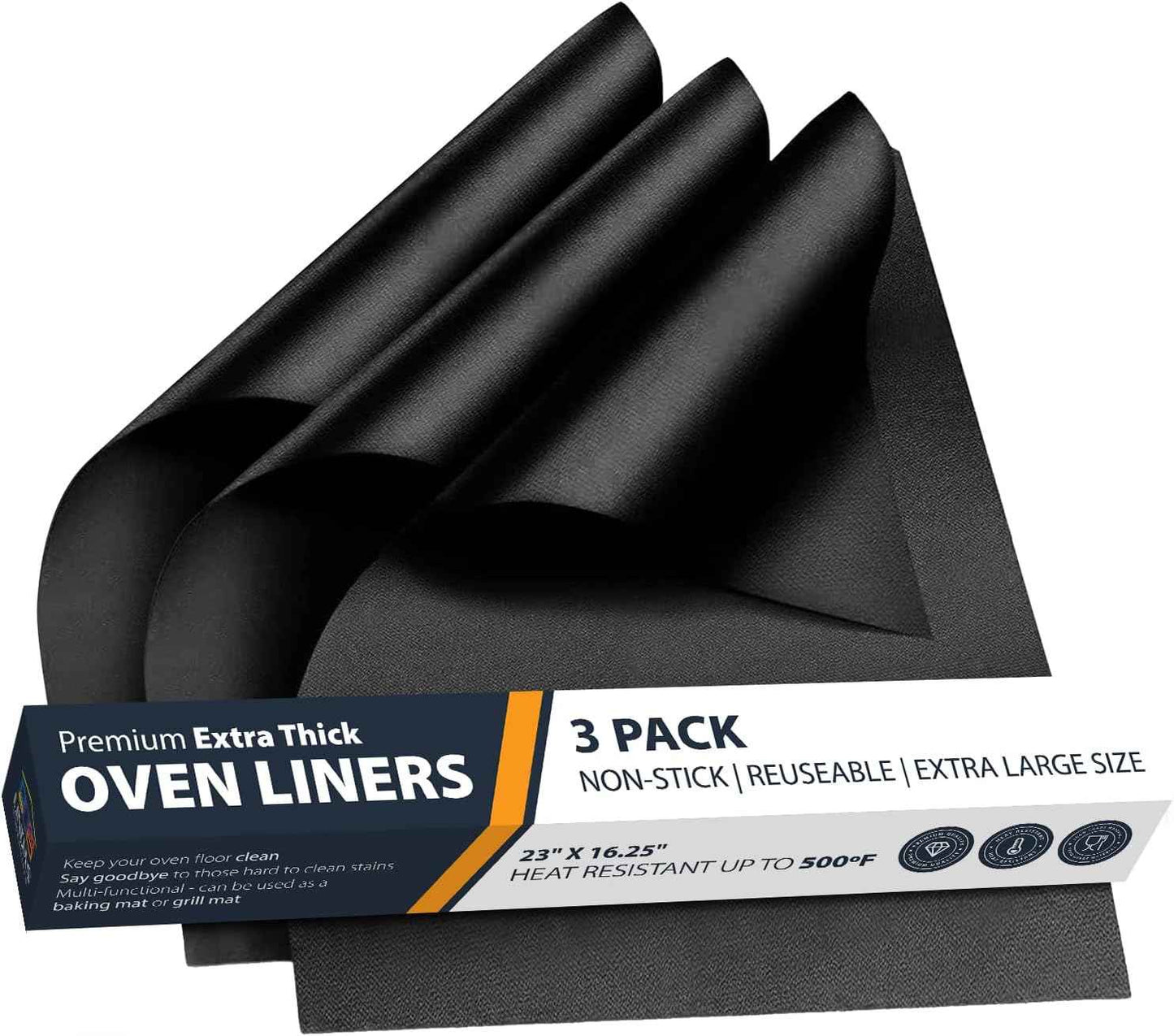 Oven Liners for Bottom of Oven - 2 Pack Large Heavy Duty Mats, 17”x25” Non-Stick Reusable Liner for Electric, Gas, Toaster Ovens, Grills - BPA & PFOA Free Kitchen Accessory to Keep Oven Clean (Black)