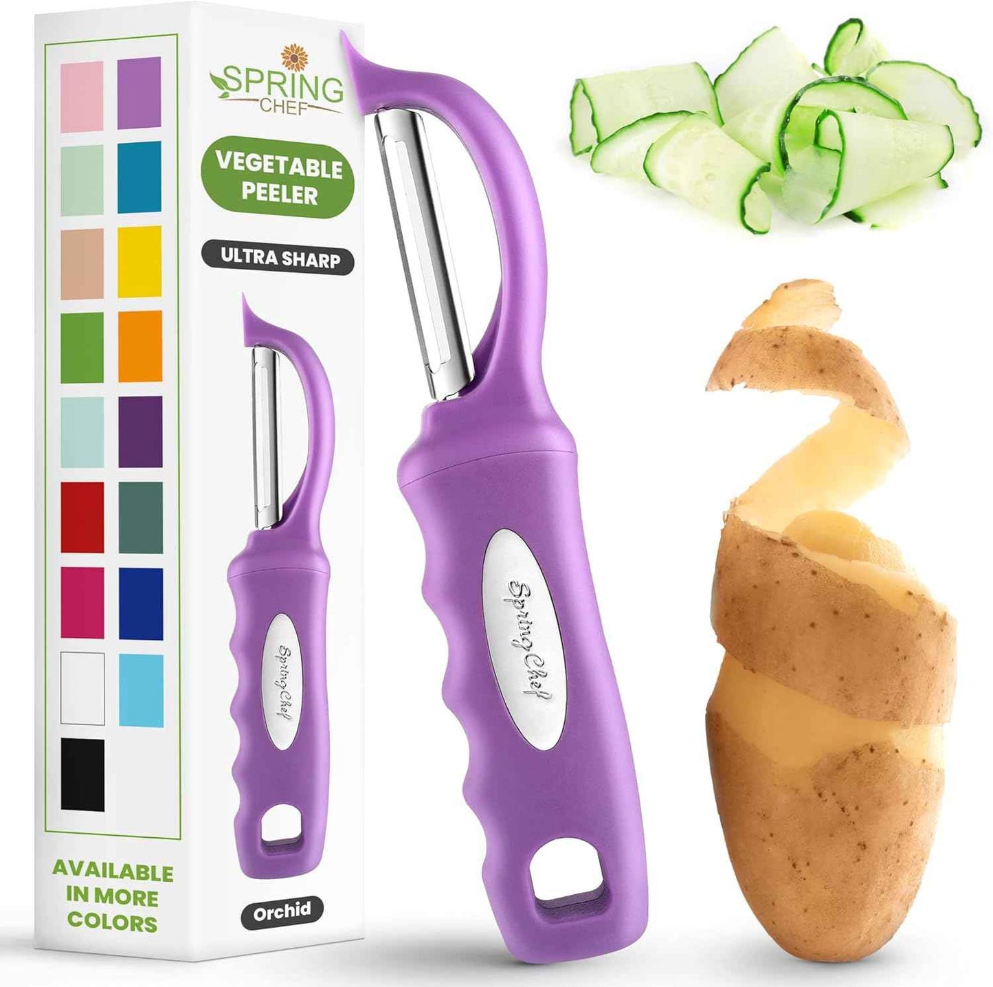 Spring Chef Premium Swivel Vegetable Peeler, Soft Grip Handle and Ultra Sharp Stainless Steel Blades - Perfect Kitchen Peeler For Veggie, Fruit, Potato, Carrot, Apple - Black