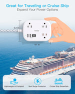 Cruise Essentials 2026,One Beat Travel Power Strip with USB C,Flat Plug Extension Cord with 3 Outlets 4 USB Ports(2 USB C),6 ft Desk Wall Outlet Extender,Non Surge Protector for Cruise,Dorm Room,ETL