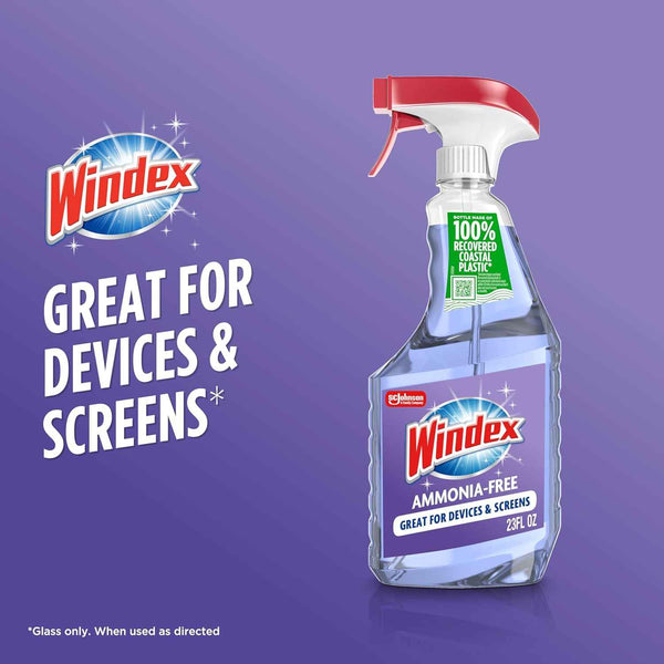 Windex ammonia-free glass cleaner spray bottle, crystal rain scent, 23 fl oz