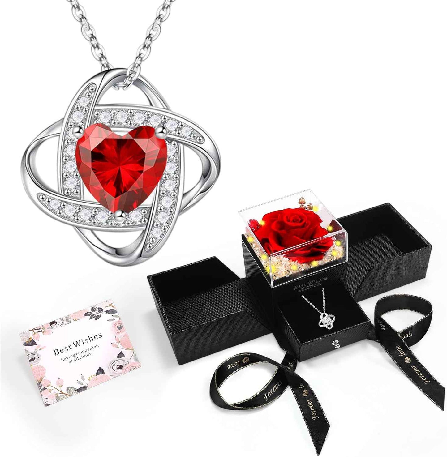 Eternal Preserved Red Rose with Necklace Gift Box Romantic Real Flower for Women Ideal for Birthday, Anniversary, Valentine’s Day, Mother’s Day