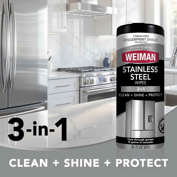 Weiman Stainless Steel Cleaning Wipes, 30-Count, Removes Dirt, Grime, and Grease without Streaks or Residue