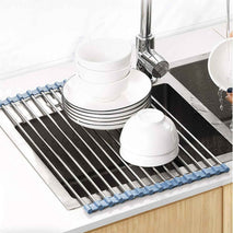 Over The Sink Dish Drying Rack, Roll Up Dish Drying Rack Kitchen Dish Rack Stainless Steel Sink Drying Rack, Foldable Dish Drainer, Gray