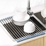 Over the Sink Dish Drying Rack - Foldable Dish Drainer - Stainless Steel - Gray