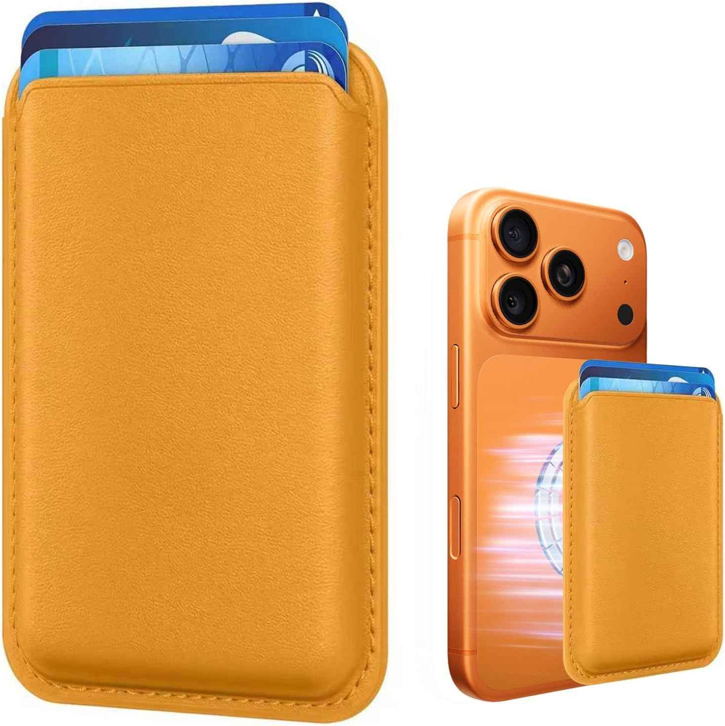 Stronger Magnetic RFID Leather Mag-Safe Card Holder for iPhone 16 Series, Mag-Safe Accessories Stick on Series of iPhone 17/16/15/14/13/12 and Pro/Promax, Black