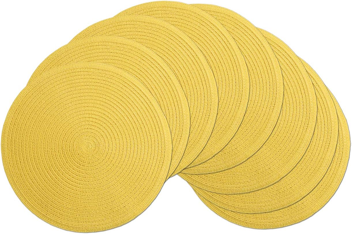 SHACOS 15 inch Round Braided Placemats Set of 6 Non Slip Heat Resistant Cotton Polyester Table Mats Washable Place Mats for Kitchen Dining Party Table Decor (Beige, 6)
