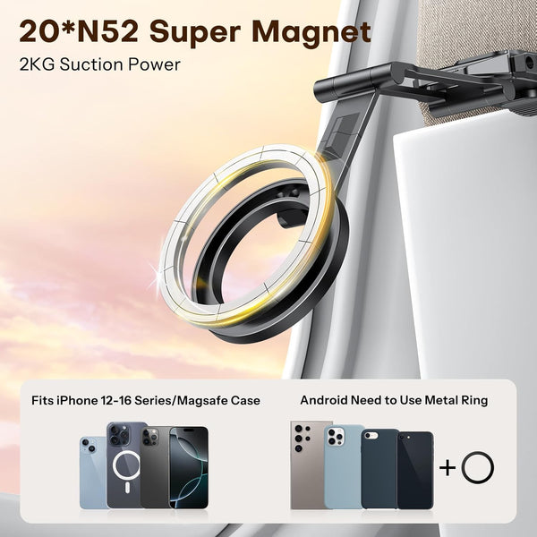 OMOTON TP02 360°Rotating for MagSafe Tripod, Aluminum Magnetic Phone Tripod for iPhone 17/16/15 Pro Max Air Women Men, Foldable Cell Phone Stand Fits Vlog, Gym, Travel Accessories Gift for Fathers Day