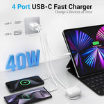 40W 4 Ports USB-C Wall Charger Plug Fast Charging Multiport Adapter