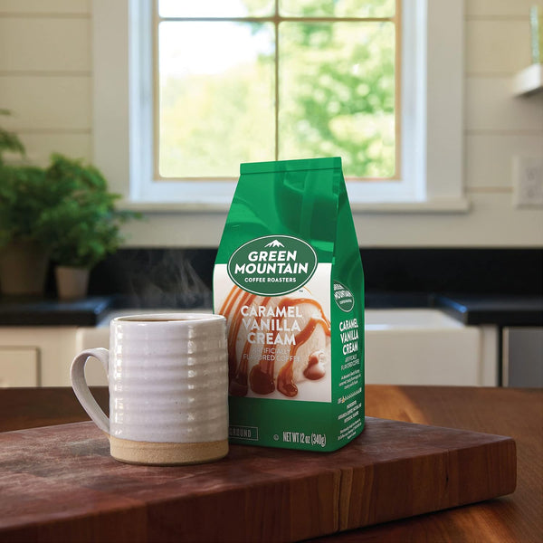 Green Mountain Coffee Roasters Caramel Vanilla Cream Ground Flavored Light Roast Coffee, 12oz Bag