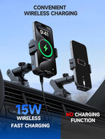 Wireless Car Charger, 15W Auto Clamping Car Charger Dash Windshield Air Vent Phone Holder Compatible with iPhone 16 15 14/13/13 Pro/12 pro/12/11/X/8, Samsung S24/S23/S22