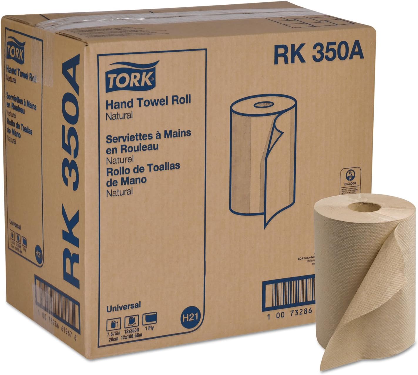 Tork Universal Hand Towel Roll White, Compatible with H21 Dispensers, 100% Recycled Fiber 6 Rolls x 800 Ft (RB8002)