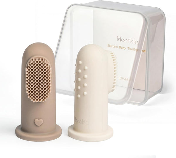 Moonkie Baby Finger Toothbrush Tongue Oral Cleaner Kit for 3 Months +, 3 Pcs, Blush/Pale Mauve/Blush Soft Touch Design