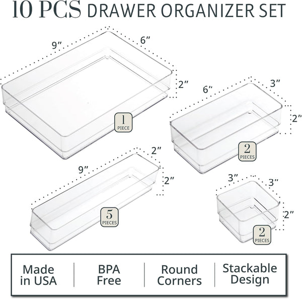 STORi SimpleSort 10-Piece Stackable Clear Drawer Organizer Set