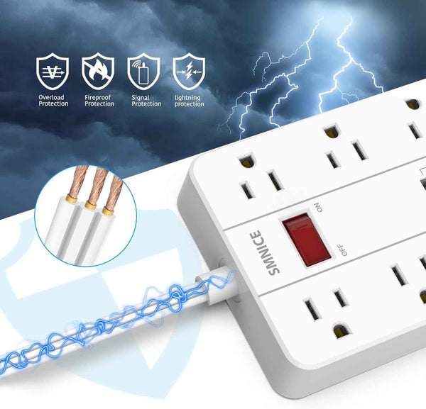 power strip with usb surge protector flat plug 8 outlets 6 usb ports 5ft extension cord wall mountable