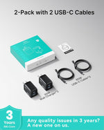 INIU Mini USB C Charger, 30W GaN Fast Charging ETL Certified Wall Adapter Block with Samrt Phone Protection, Dual Port with 5ft Type C Cable for iPhone 17 iPad Samsung Google Switch etc [2-Pack Black]