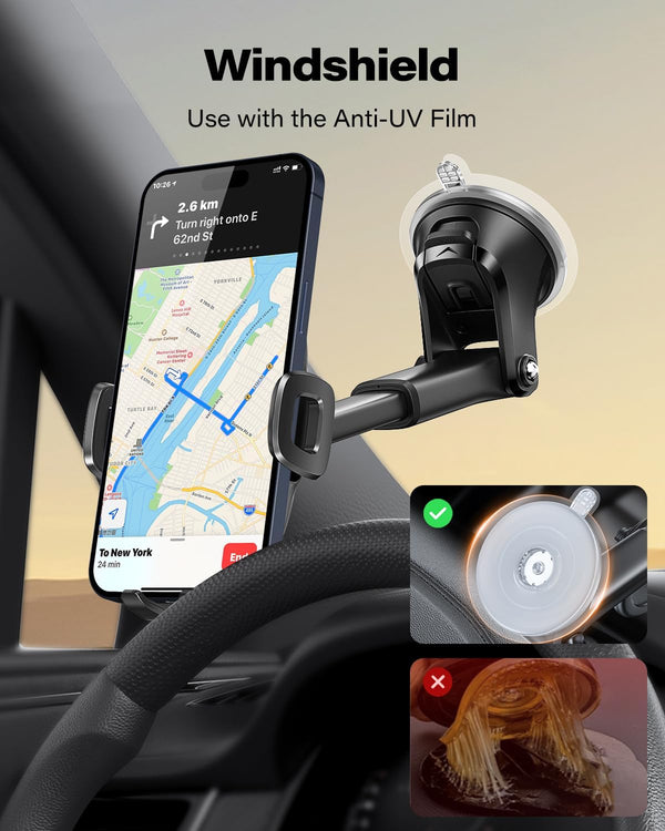 APPS2Car Car Phone Mount with Suction Cup, Universal Windshield Dashboard Holder with Sticky Gel Pad, Compatible with iPhone 17/16/15/14/13, Samsung, Most Smartphones