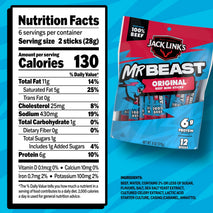 Jack Link's x MrBeast Original Mini Beef Jerky Sticks, 12 Pack, 0.5 oz Meat Sticks