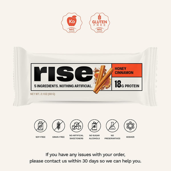 Rise Whey Protein Bars - Honey Cinnamon, 18g Protein, Gluten-Free, Soy-Free