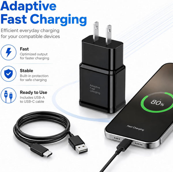 2 Pack USB C Android Phone Wall Charger Block & 6ft Charge Cable Cord