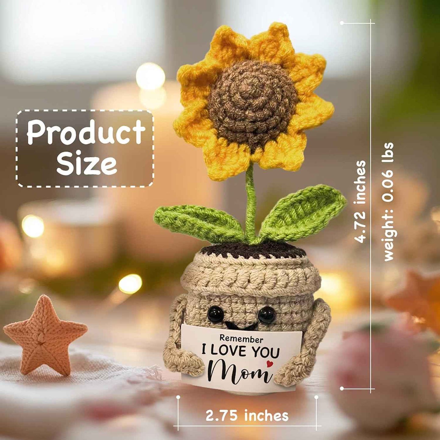 Mini Birthday Gifts for Mom, Mom Gifts from Daughters Remember I Love You MOM, Handmade Crochet Cute Small Sunflower Gifts, Gift for Mom from Daughter, Son, Mothers Day for Mom