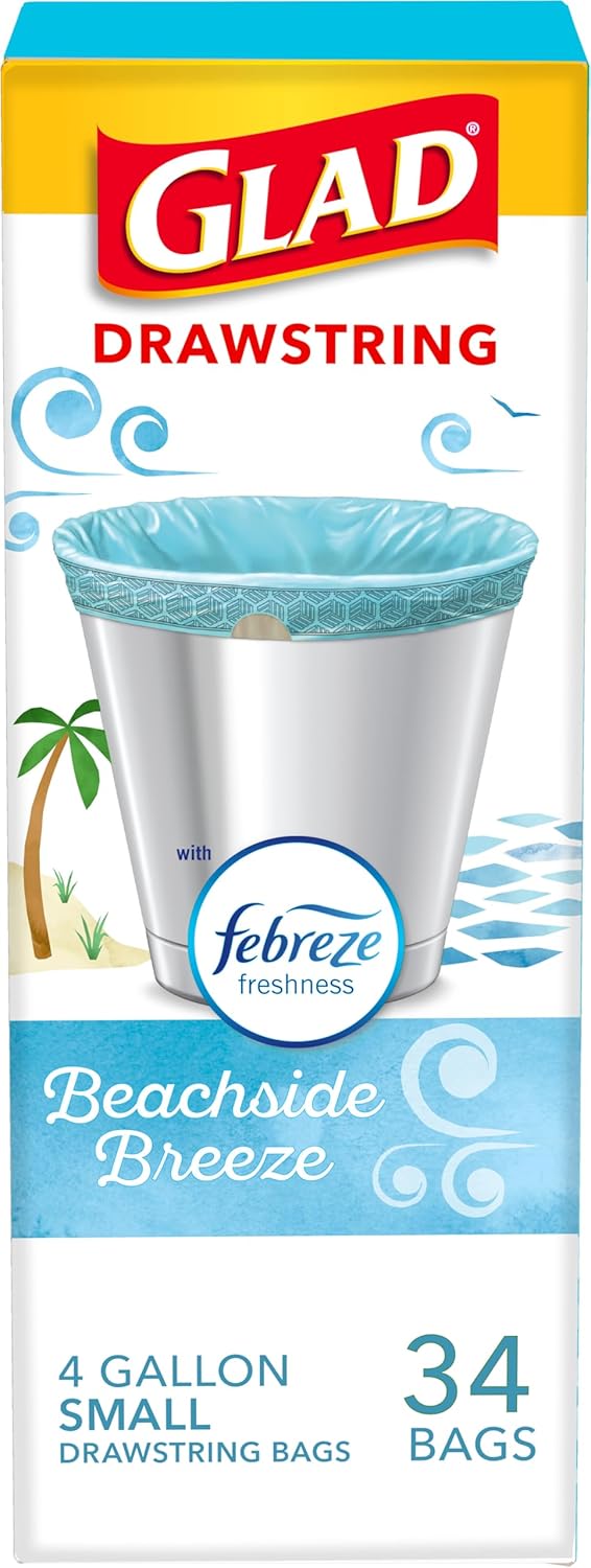 Glad Small Trash Bags 4 Gallon, Febreze Sweet Citron & Lime Garbage Bags, Odor Resistant with Drawstring, 80 Count