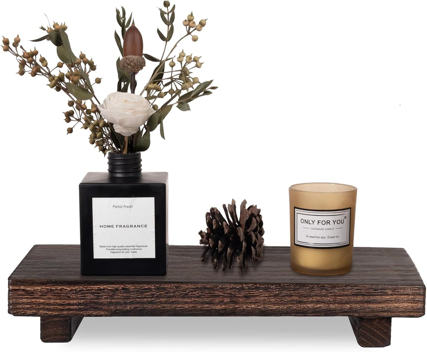 Small Wood Tray Pedestal Stand Farmhouse Bathroom Decor Decorative Wooden Riser Kitchen Soap Dish Holder for Vanity, Counter, Sink, Brown - Rayz Mart