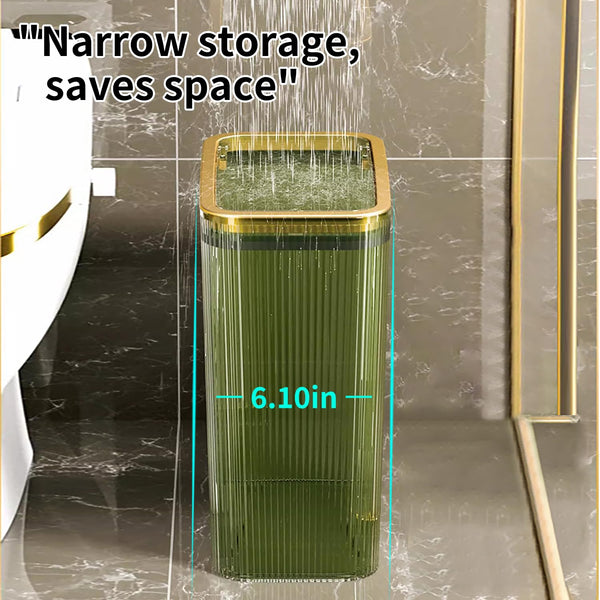 Transparent plastic trash can with 2.6 gallon capacity and press-top lid