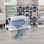 Sterilite 4 Pack Ultra Latching Box Storage Bins with Lids Clear Plastic 70 Quart Heavy Duty Organizing Containers