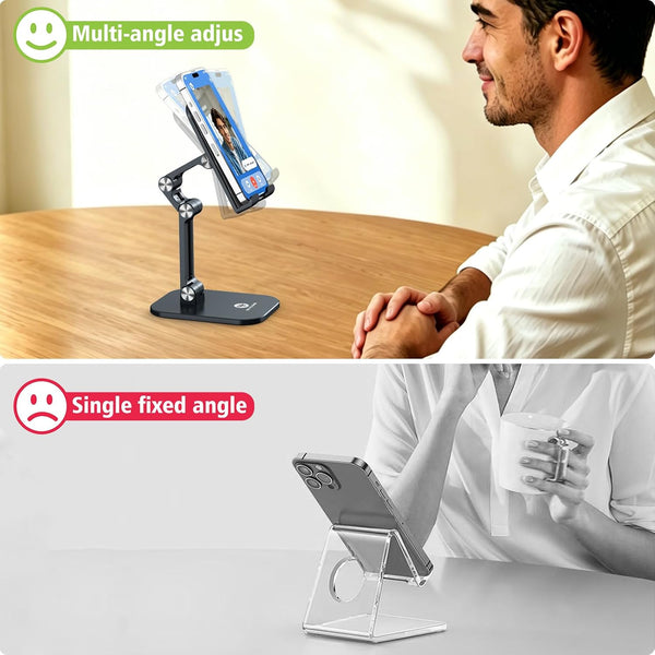 Phone Stand, Cell Phone Stand Holder for Desk Office Accessories Adjustable Height and Angle Foldable iPhone Stand Compatible with 4"-13" Phones iPad Tablet - Black