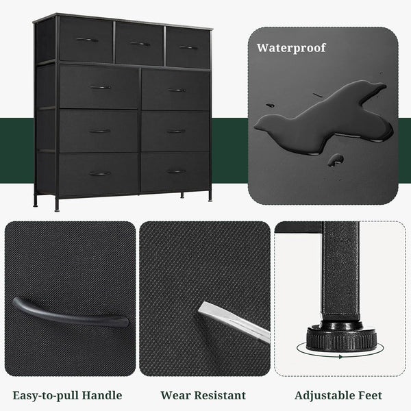 9-drawer dresser with storage and anti-tip kit for bedroom and entryway