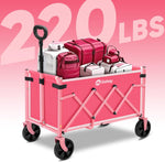 Sekey Wagon Cart with Wheels with 220LBS Capacity,Heavy Duty Wagon Carts Foldable,Lightweight Utility Portable Cart for Grocery, Shopping, Garden, Camping. Pink