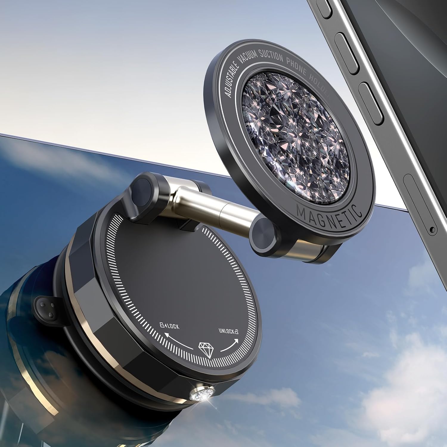 Upgraded Vacuum Magnetic Car Phone Holder for MagSafe[108+LBS Strongest Suction & 3000gf Strongest Magnetic],360° Adjustable Suction Cup Phone Mount for Car,Gym,Mirror,Men Women-Black