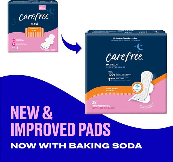 carefree maxi overnight pads with wings 28ct feminine care protection