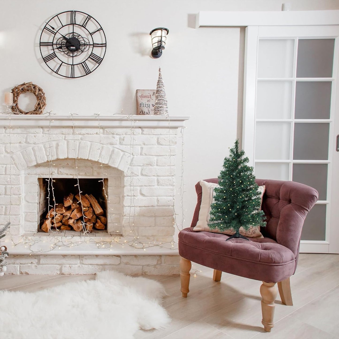 3ft Pre-Lit Artificial Holiday Christmas Spruce Tree for Home, Office, Party Decoration 100-Branch&50 Warm White Lights Tips, Easy Assembly, Metal Hinges & Foldable Base