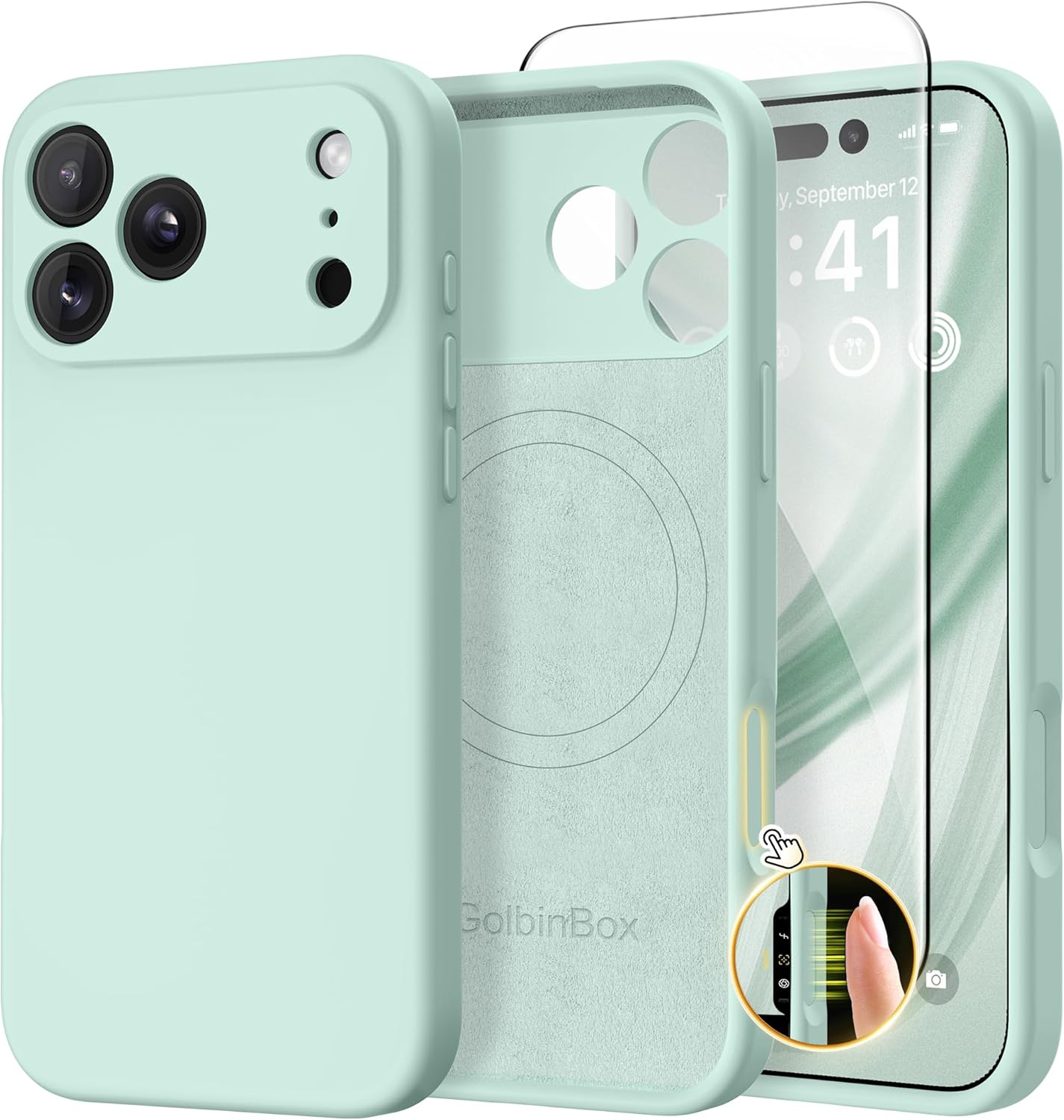 GolbinBox Magnetic for iPhone 17 Pro Max Case, Compatible with MagSafe, [Full Camera Protection] [Screen Protector], Silicone Shockproof Phone Cover with Anti-Scratch Microfiber Lining, Chalk Pink