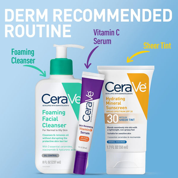 ceraVe hydrating mineral sunscreen spf 30 sheer tint medium 1.7 fl oz