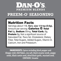 Dan-O's Preem-O Seasoning, 2.5 oz, Sugar-Free, Zero-Calorie, Steak and Meat Seasoning
