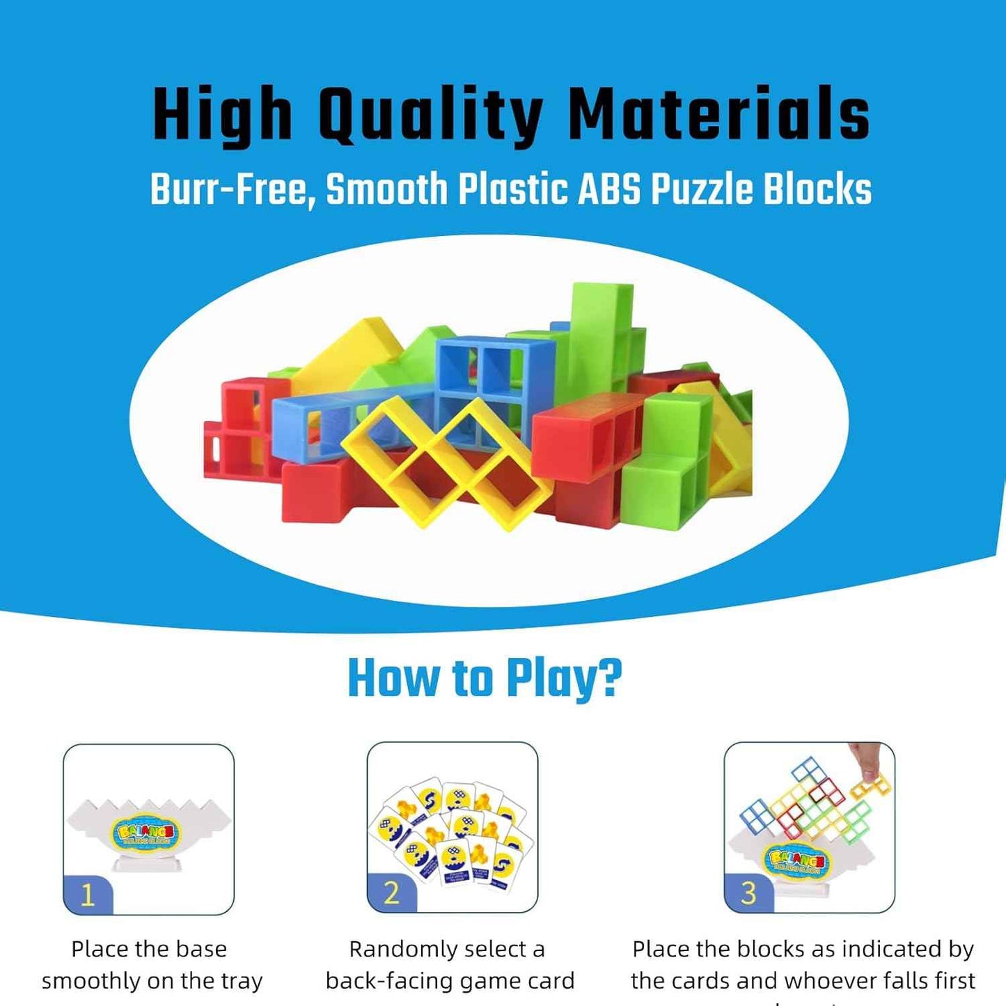 64 Pcs Stacking Tower Game with 22 Cards, Giant Tumble Balance Game for Family, Ideal Gifts for Grandkids, Christmas Stocking Stuffers for Teen Boys & Girls, Party Board Game for Kids 6-12 & Adults