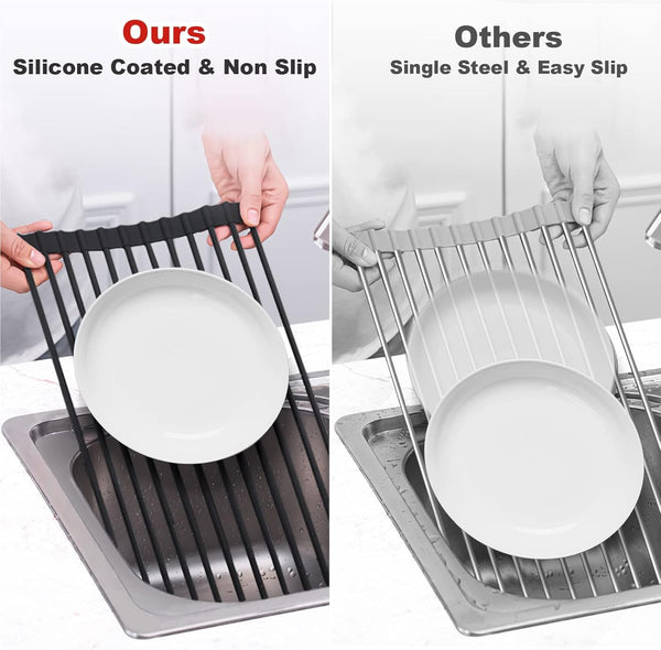 Silicone Wrapped Over The Sink Dish Drying Rack for Kitchen
