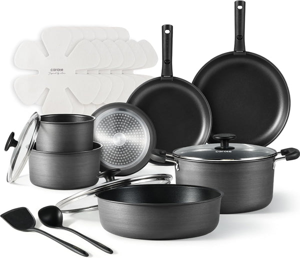 19-piece ceramic cookware set with non-stick coating and induction compatibility