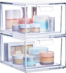 Stackable Clear Plastic Organizer Drawers for Cosmetics and Beauty Supplies