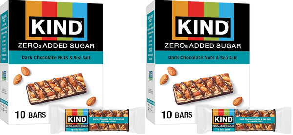 Kind Zero Added Sugar Bars, Dark Chocolate Nuts & Sea Salt, Gluten Free, High Fiber, 10 Count