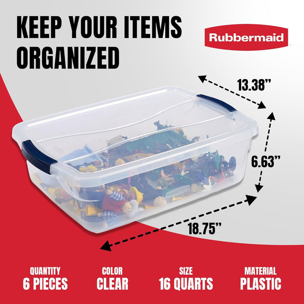 Clear Storage Bins with Lids, 6-Pack, Stackable, BPA-Free, Made in USA