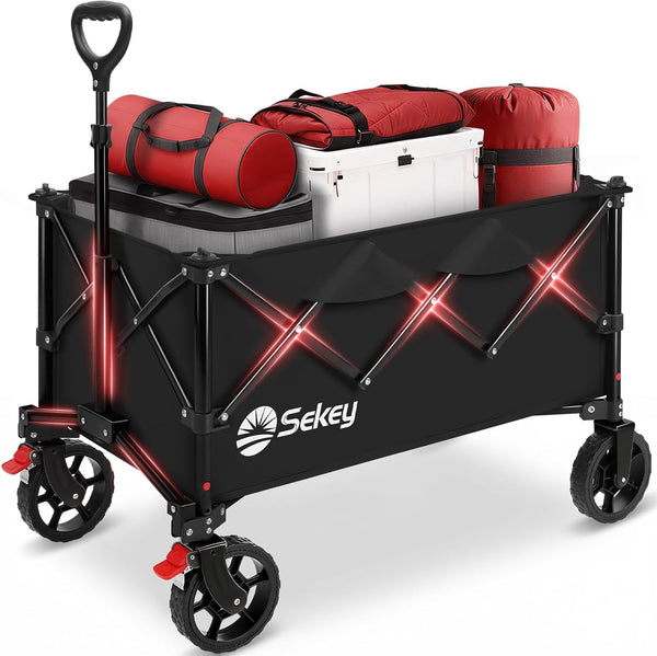 Sekey Wagon Cart with Wheels with 220LBS Capacity,Heavy Duty Wagon Carts Foldable,Lightweight Utility Portable Cart for Grocery, Shopping, Garden, Camping. Pink