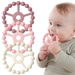 silicone teether ring toys for babies 0-6 months, 3-pack purple pink white